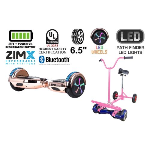 Rose Gold Chrome Bluetooth Hoverboard Segway with LED Wheels UL2272 Certified + HoverBike Pink
