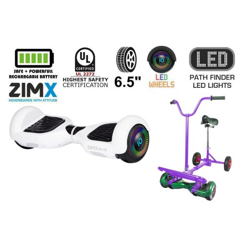 White Hoverboard Swegway Segway with LED Wheels UL2272 Certified + HoverBike Purple