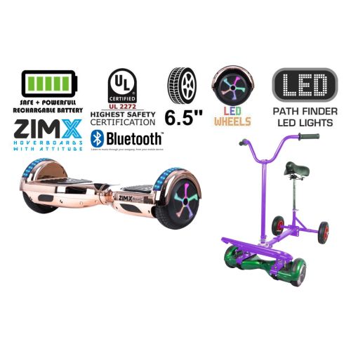 Rose Gold Chrome Bluetooth Hoverboard Segway with LED Wheels UL2272 Certified + HoverBike Purple