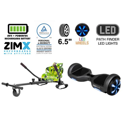 ZIMX HB1 Plus - Black Hoverboard & HK4 Hoverkart Bundle / Combo - Black & Camo Green