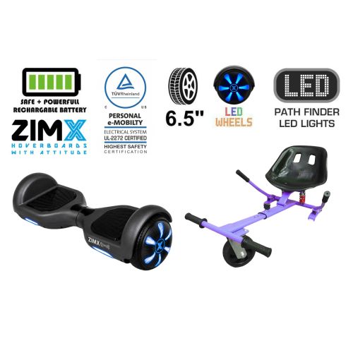 ZIMX HB1 Plus - Black Hoverboard Segway with LED Wheels UL2272 Certified + HK5 Purple