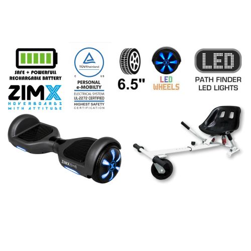 ZIMX HB1 Plus - Black Hoverboard Segway with LED Wheels UL2272 Certified + HK5 White