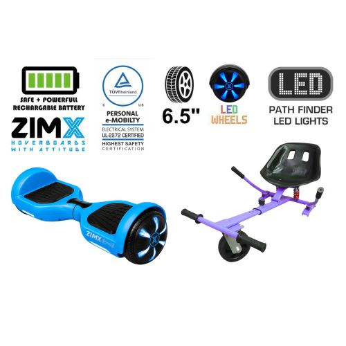 ZIMX HB1 Plus - Blue Hoverboard Segway with LED Wheels UL2272 Certified + HK5 Purple