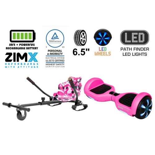 ZIMX HB1 Plus - Pink Hoverboard & HK4 Hoverkart Bundle / Combo - Pink & Camo Pink