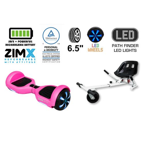 ZIMX HB1 Plus - Pink Hoverboard Segway with LED Wheels UL2272 Certified + HK5 White