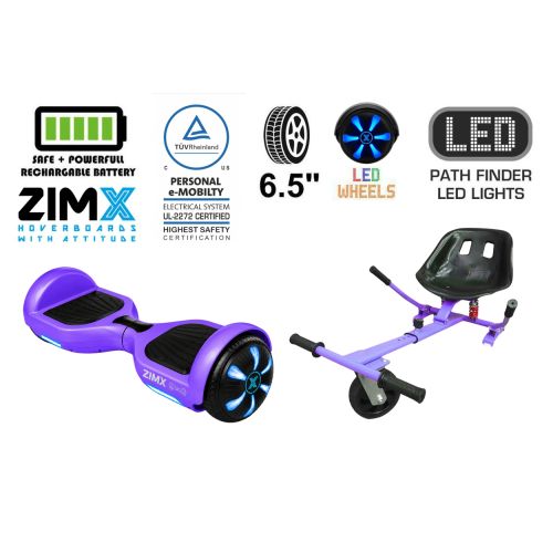 ZIMX HB1 Plus - Purple Hoverboard Segway with LED Wheels UL2272 Certified + HK5 Purple