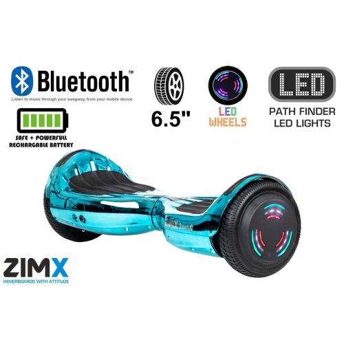 Turquoise Blue Chrome Hoverboard Swegway Segway Bluetooth and LED Wheels UL2272 Certified