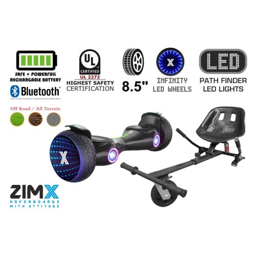ZIMX G2 JET - BLACK All Terrain Hoverboard, 8.5 inch Off Road Bluetooth Hoverboard with Infinity LED Wheels, UL2272 Certified + HK5 Black