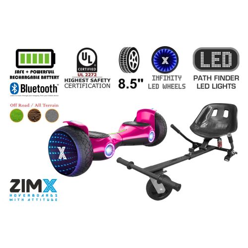 ZIMX G2 JET - PINK All Terrain Hoverboard, 8.5 inch Off Road Bluetooth Hoverboard with Infinity LED Wheels, UL2272 Certified + HK5 Black