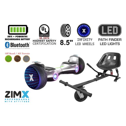 ZIMX G2 JET - SILVER All Terrain Hoverboard, 8.5 inch Off Road Bluetooth Hoverboard with Infinity LED Wheels, UL2272 Certified + HK5 Black