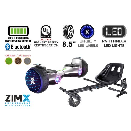ZIMX G2 JET - SILVER All Terrain Hoverboard, 8.5 inch Off Road Bluetooth Hoverboard with Infinity LED Wheels, UL2272 Certified + HK8